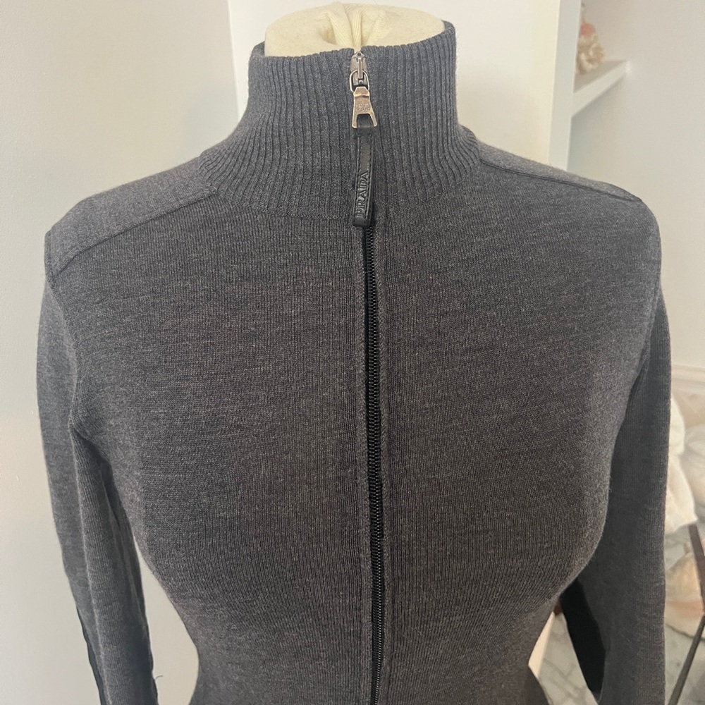 Prada Black Wool Zip Up Cardigan XS Mint Condition